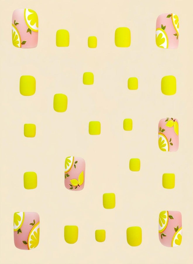 Vopintpy Yellow Lemon Press on Toenails Short Square Toenails Spring Summer Matte Toe Nails Full Cover Toe Nails for Women - Image 2
